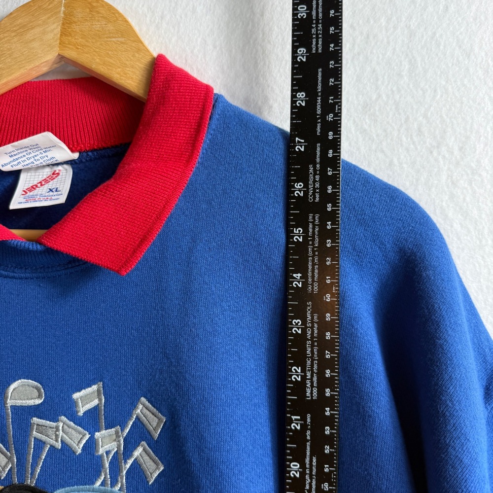 Just Ducky Golf Sweatshirt Women XL Blue Red Collar Vintage Grandma Retro 90s - Picture 4 of 11